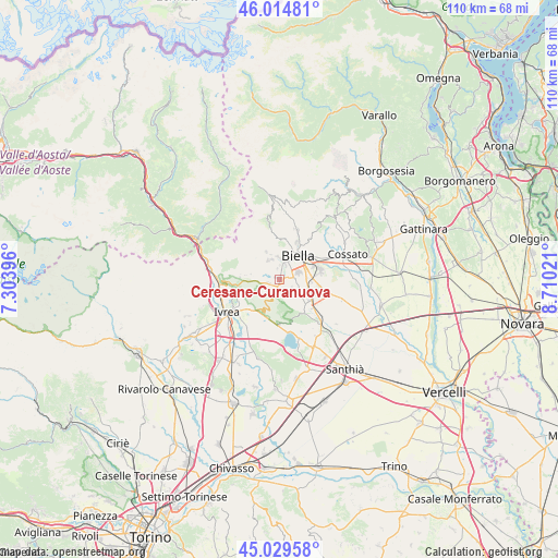 Ceresane-Curanuova on map