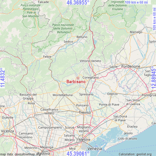 Barbisano on map