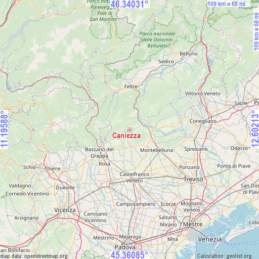 Caniezza on map