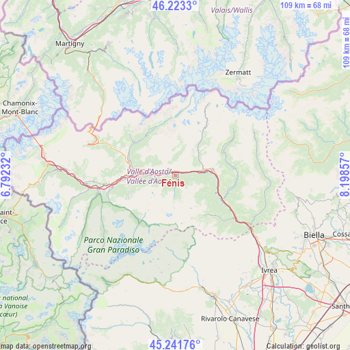 Fénis on map