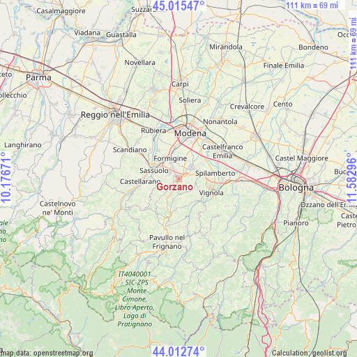 Gorzano on map