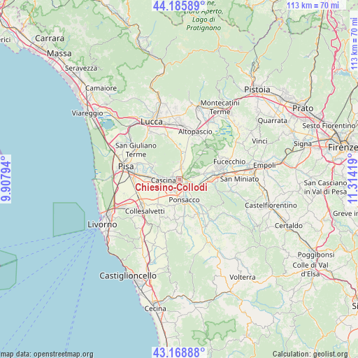 Chiesino-Collodi on map