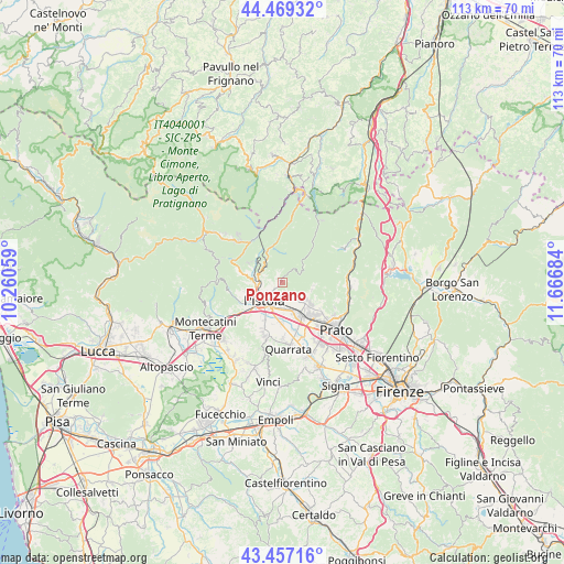 Ponzano on map