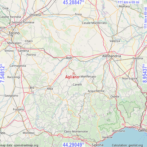 Agliano on map