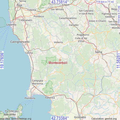 Montecerboli on map