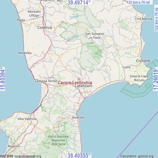Cavora-Lenticchia on map