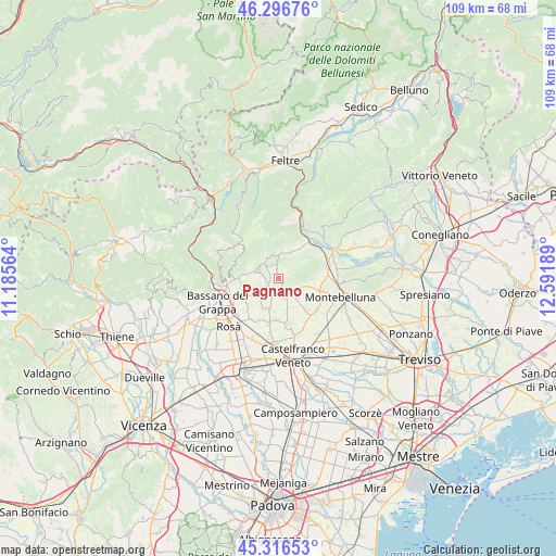 Pagnano on map