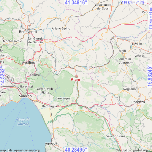 Piani on map