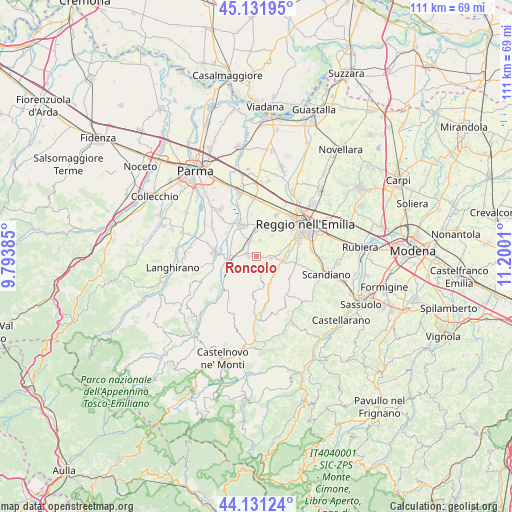 Roncolo on map