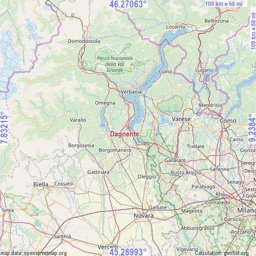 Dagnente on map