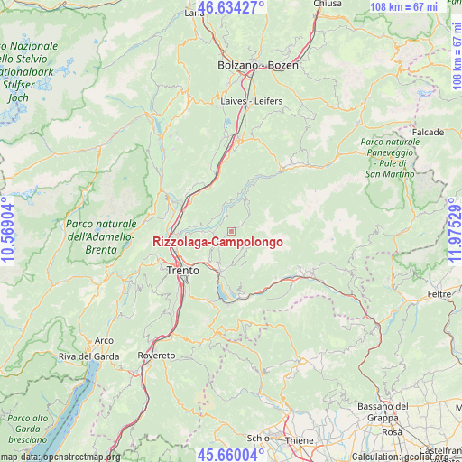 Rizzolaga-Campolongo on map