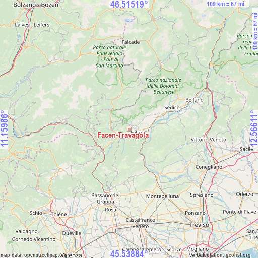 Facen-Travagola on map