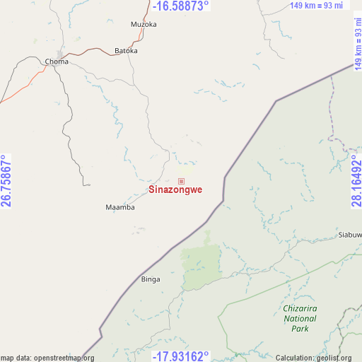 Sinazongwe on map