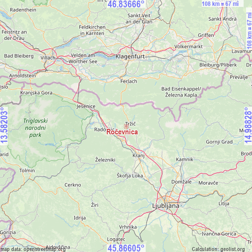 Ročevnica on map