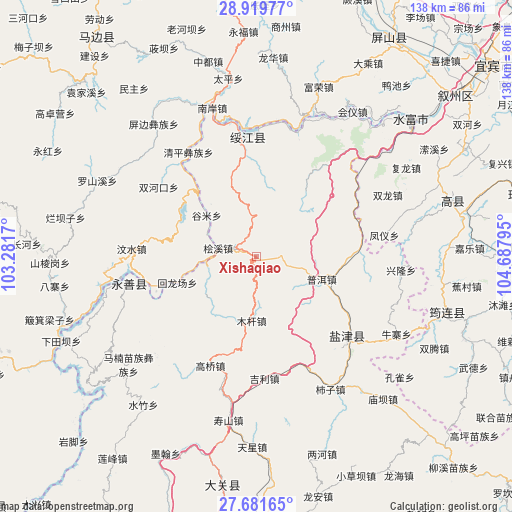 Xishaqiao on map