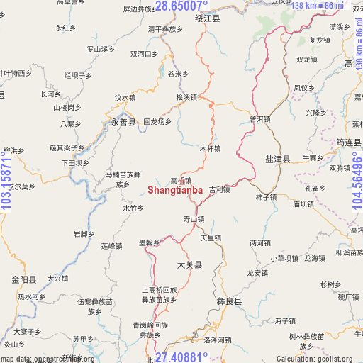 Shangtianba on map