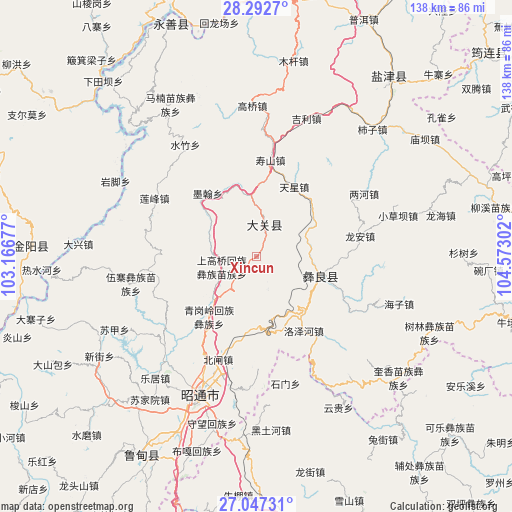 Xincun on map