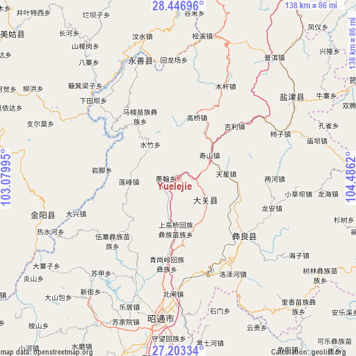 Yuelejie on map