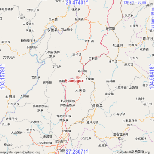 Huanggexi on map