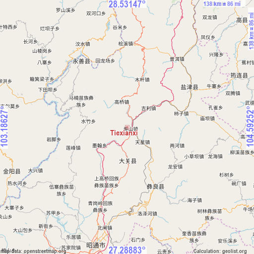 Tiexianxi on map