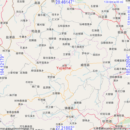 Yujiazhai on map