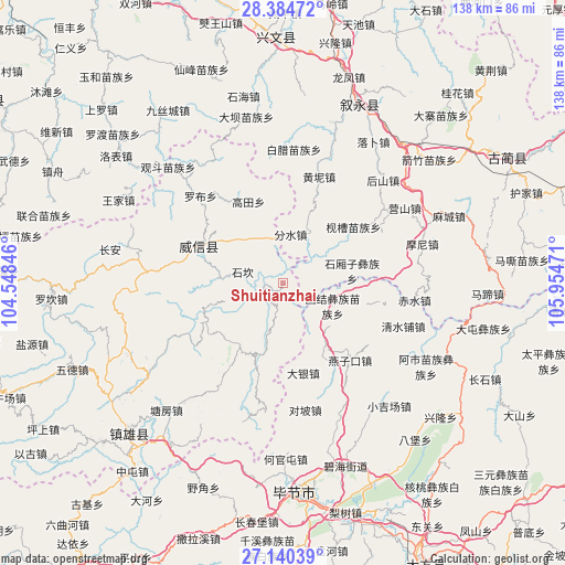 Shuitianzhai on map