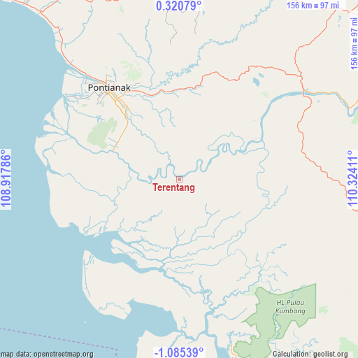 Terentang on map