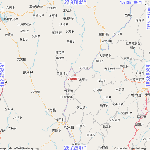 Jiecun on map