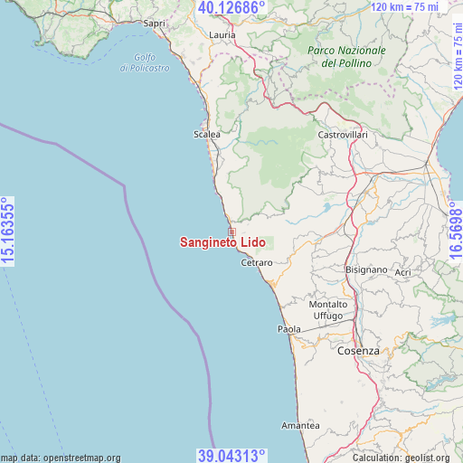 Sangineto Lido on map