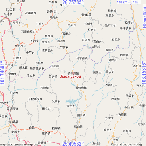 Jiaoxiyakou on map