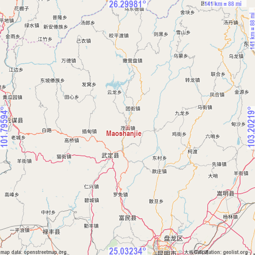 Maoshanjie on map