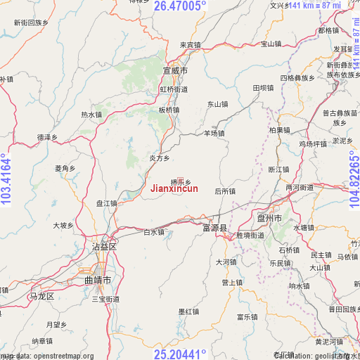 Jianxincun on map