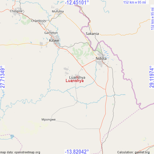 Luanshya on map