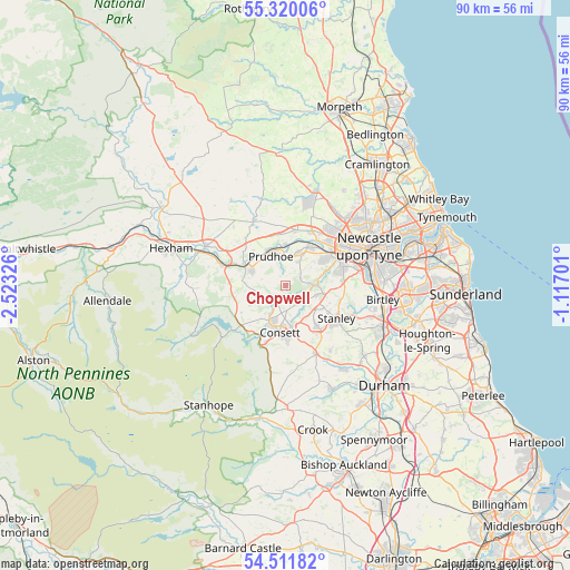 Chopwell on map