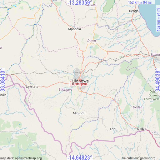 Lilongwe on map
