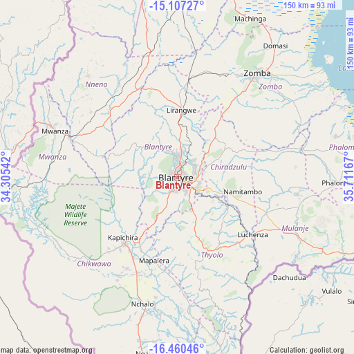 Blantyre on map