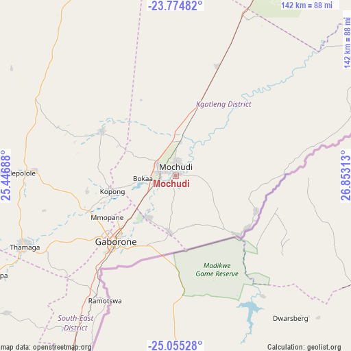 Mochudi on map