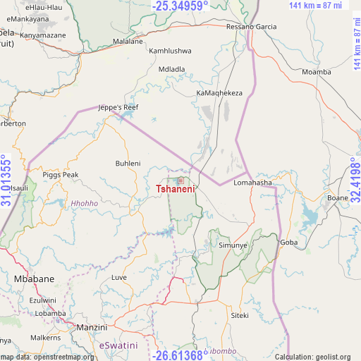 Tshaneni on map