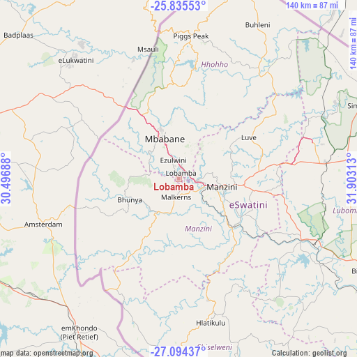Lobamba on map