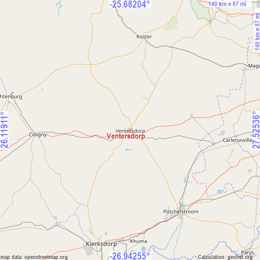 Ventersdorp on map