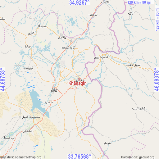 Khānaqīn on map