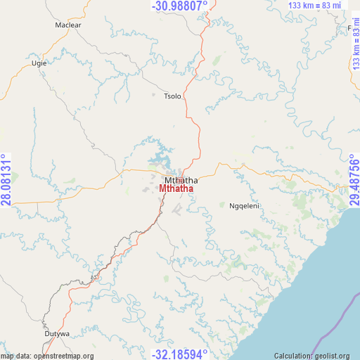 Mthatha on map