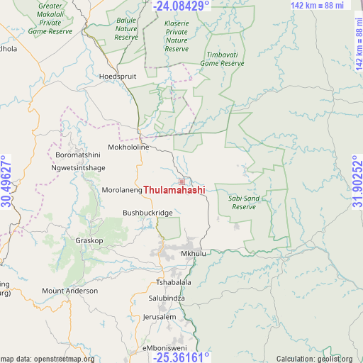 Thulamahashi on map