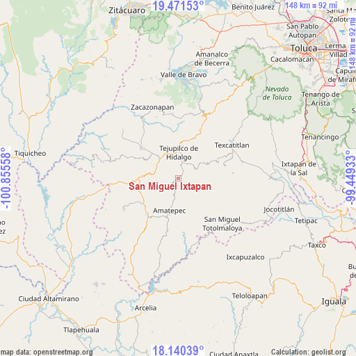 San Miguel Ixtapan on map