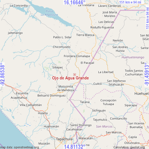 Ojo de Agua Grande on map