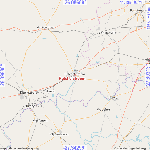 Potchefstroom on map