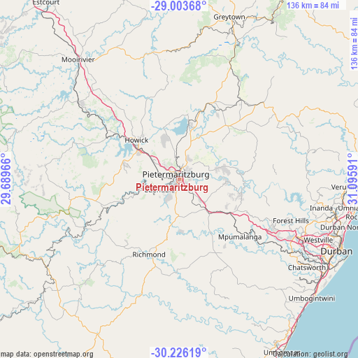 Pietermaritzburg on map