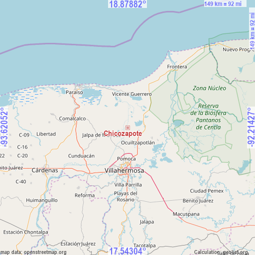 Chicozapote on map