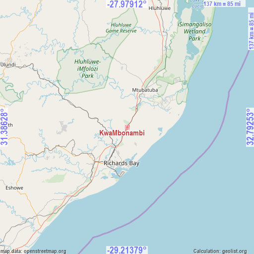 KwaMbonambi on map