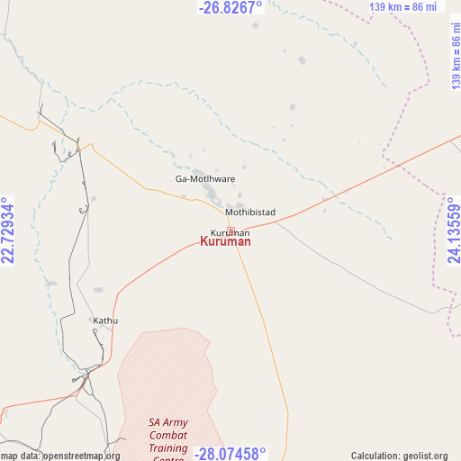 Kuruman on map